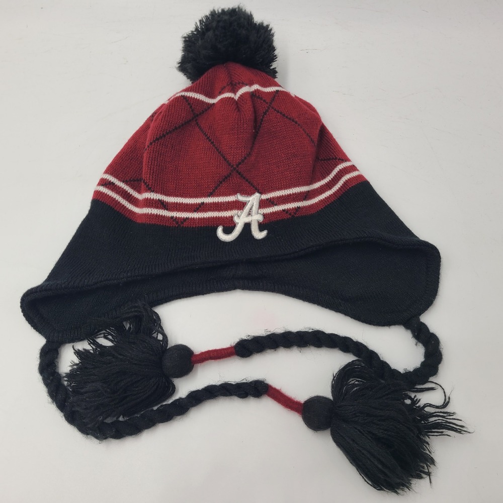 Alabama Crimson Tide Hat Beanie Red Black NCAA Pom Ear Flaps Tassels Winter Cap